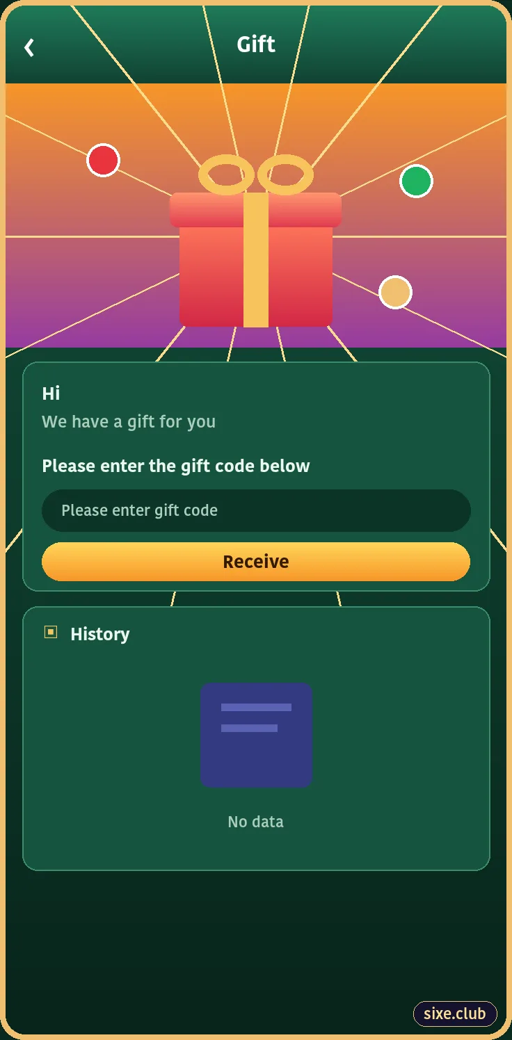 6E Club gift code redeem screen