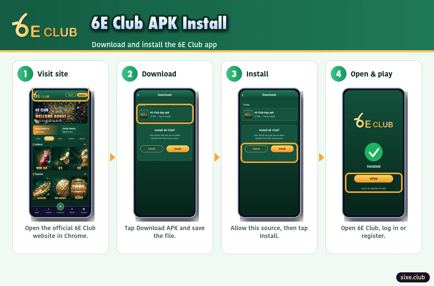 6E Club app download and install steps