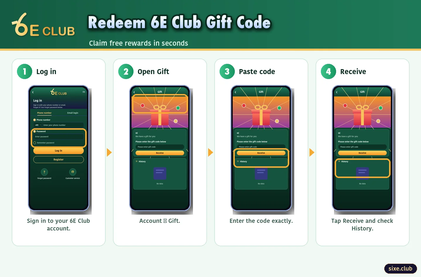 Redeem a 6E Club gift code