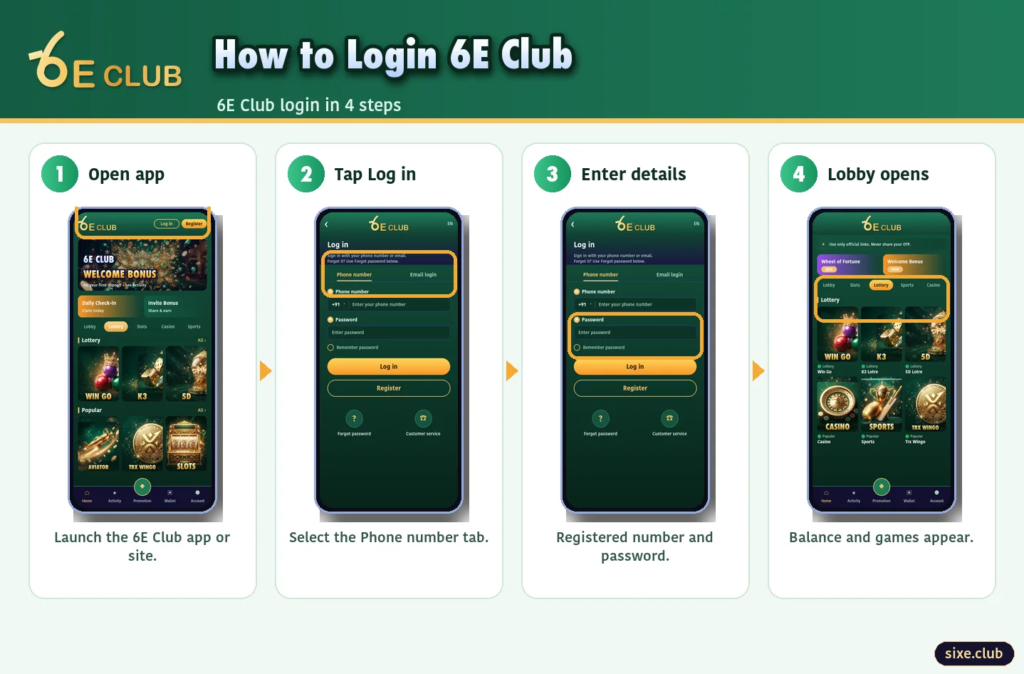 6E Club login steps
