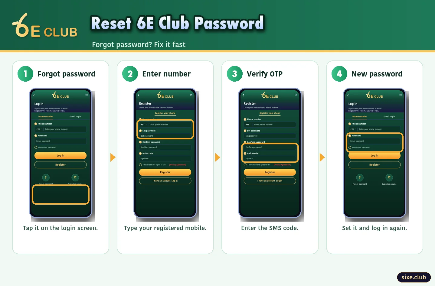 Reset 6E Club password