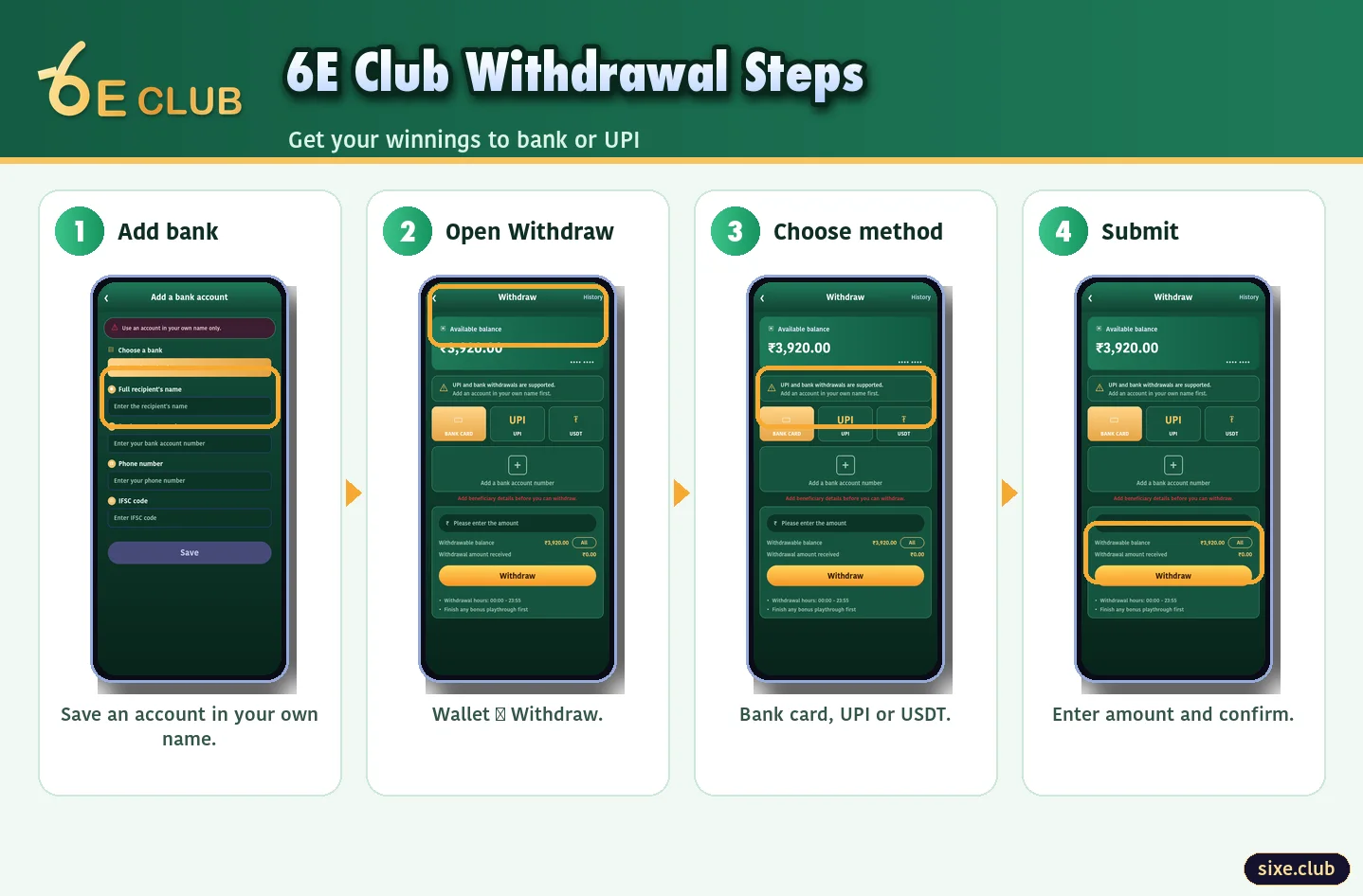 6E Club withdrawal steps