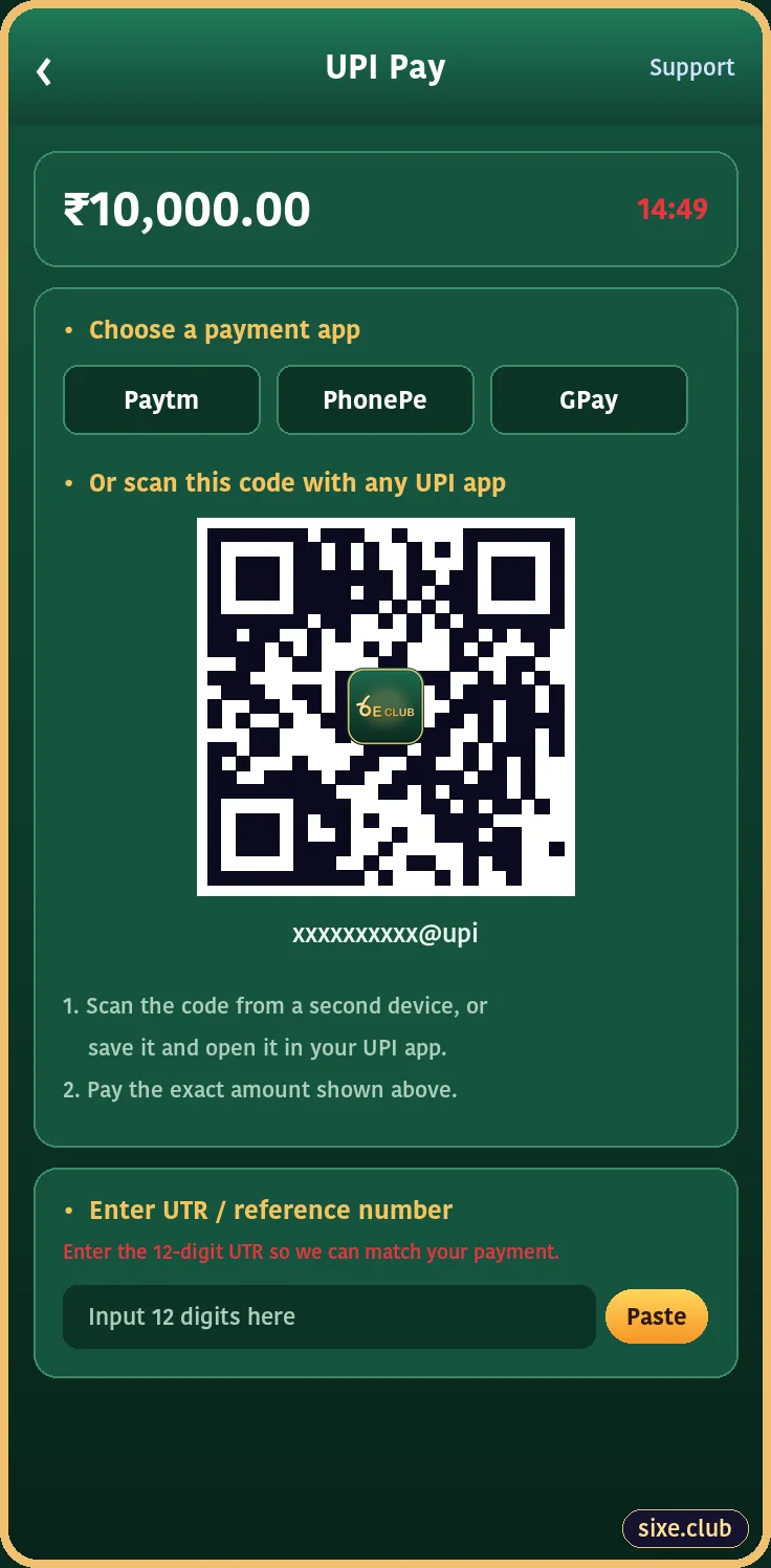 6E Club UPI payment screen